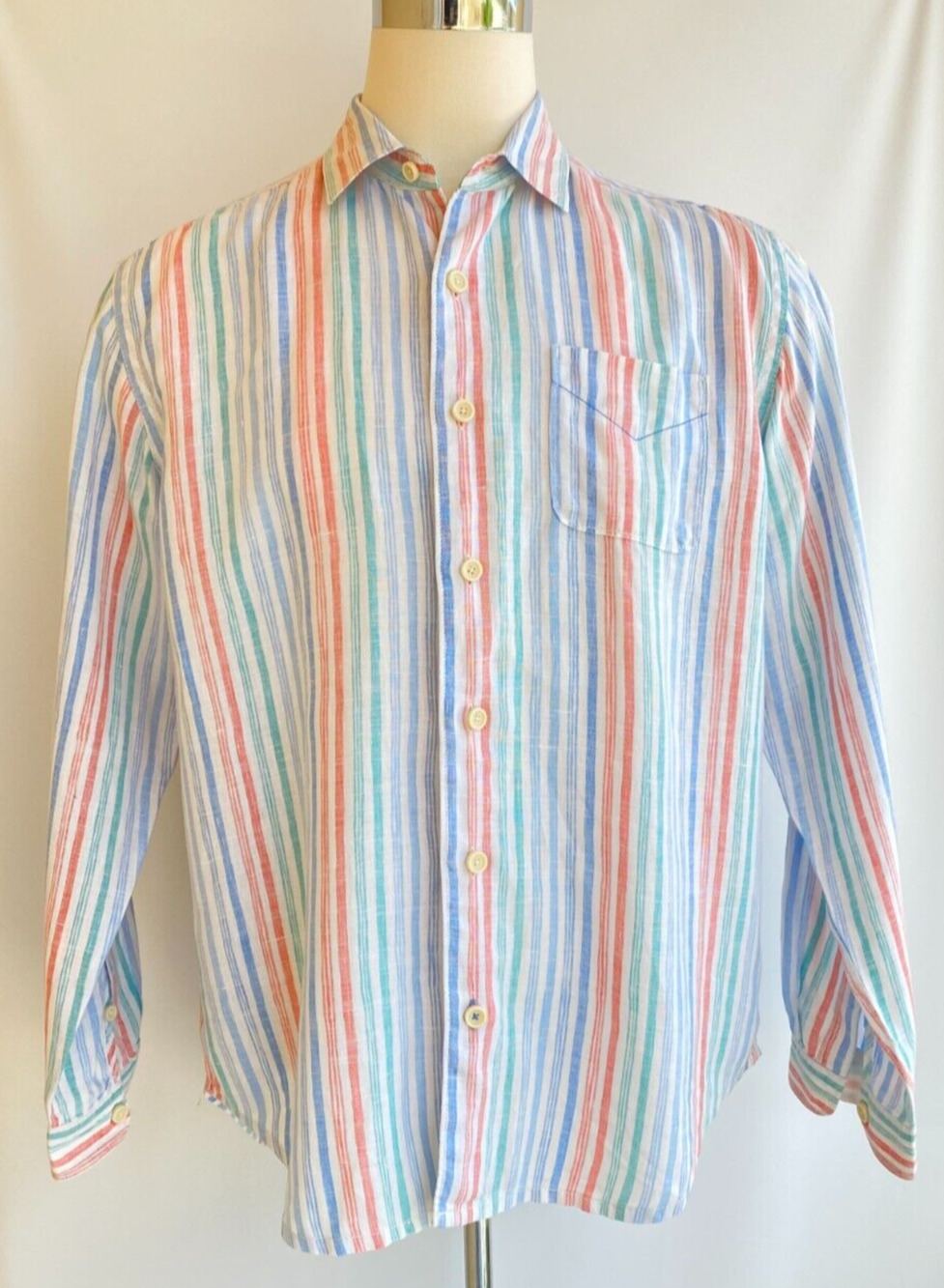 Tommy Bahama 100% Linen Shirt Button Up Long Sleeve Striped sz M